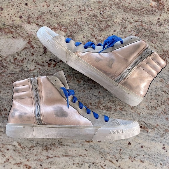 GGDB ★ LIKE NEW ★ Golden Goose Star Slide Sneaker Pink Laminate Metallic Leather - Picture 7 of 16